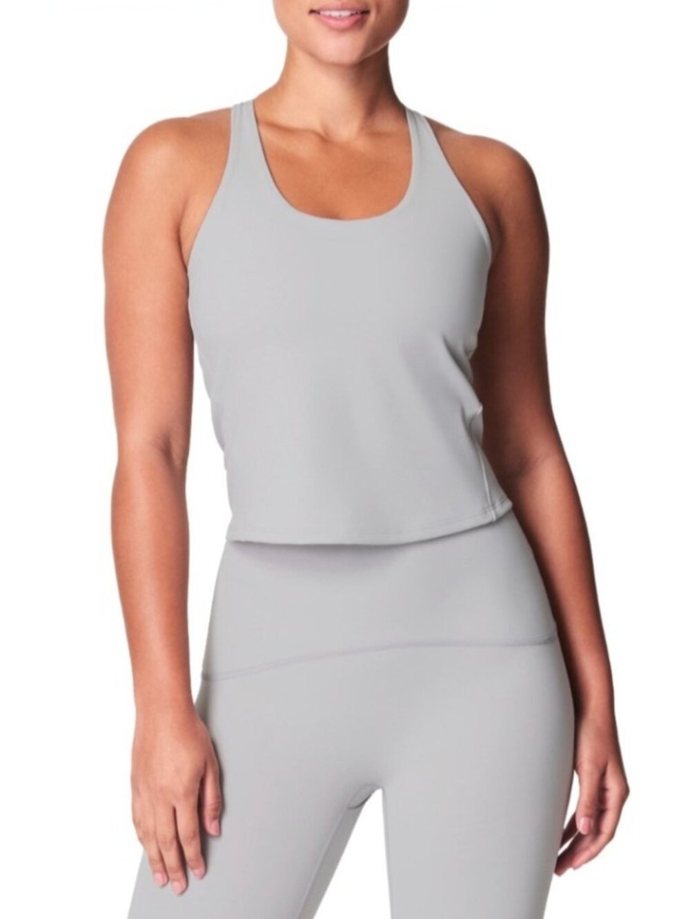 NEW Spanx Get Moving Contour Crossback Shelf Bra Tank Top 1X Cloud Grey Cutout